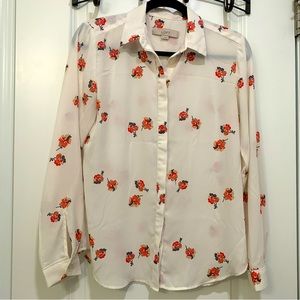 LOFT Women's White Sheer Floral Button Down